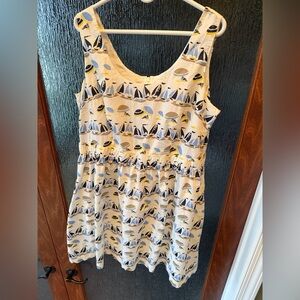 Boden Cream and Blue Boat Patterned Dress